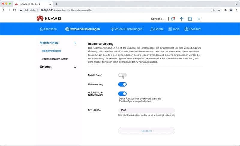 Mobile Daten ausschalten